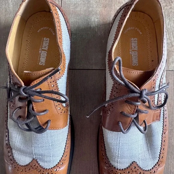 Stacy Adams Harrison Spectator Shoe Cognac Multi Buffalo Leather Size 10.5 - Picture 5 of 7